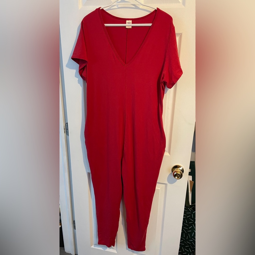 Red V-Neck Smash + Tess Jumpsuit
